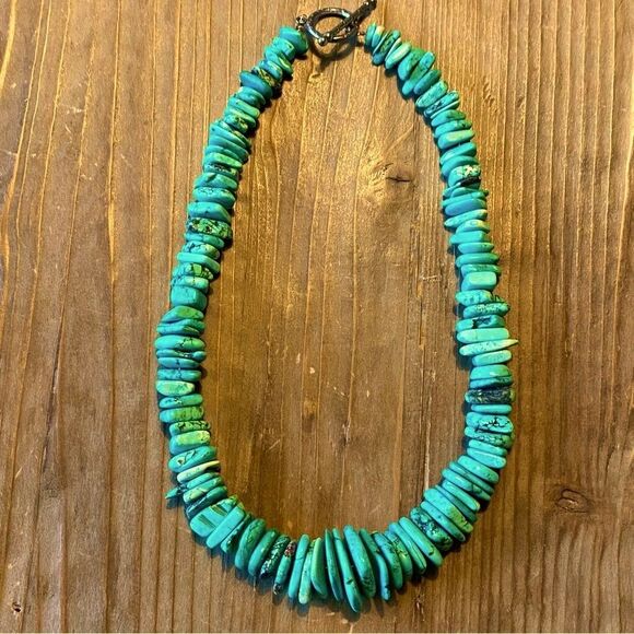 Turquoise-colored Nugget Slab Heishi Statement Necklace - Picture 7 of 12